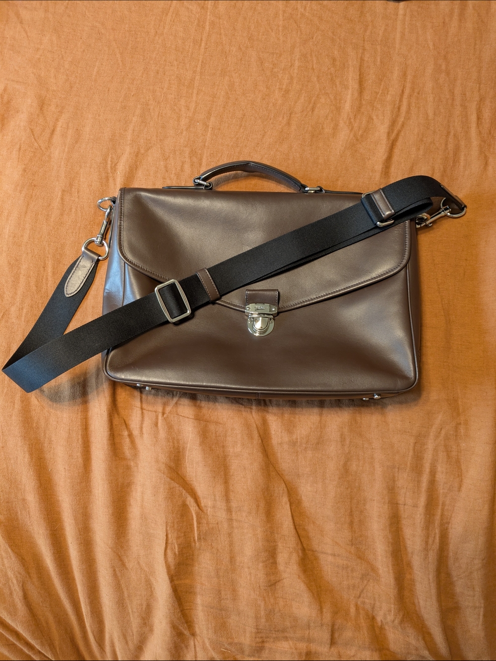 Coach F72070 Perry Flap Brown Leather Briefcase Laptop Bag
